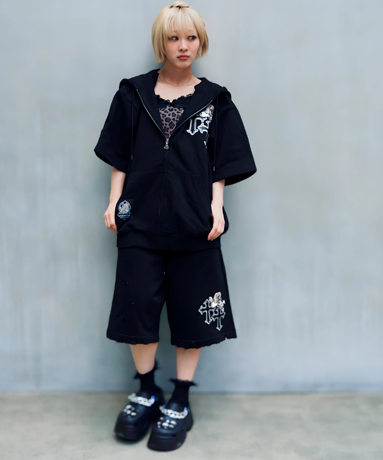 JACKROSE(ジャックローズ) |【GALFY×GALLIS ADDICTION】クロスガリノハーツ半袖パーカー*セットアップ対応(MENS/WOMENS)