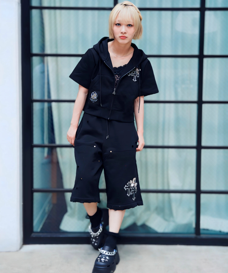 JACKROSE(ジャックローズ) |【GALFY×GALLIS ADDICTION】クロスガリノハーツハーフパンツ*セットアップ対応(MENS/WOMENS)