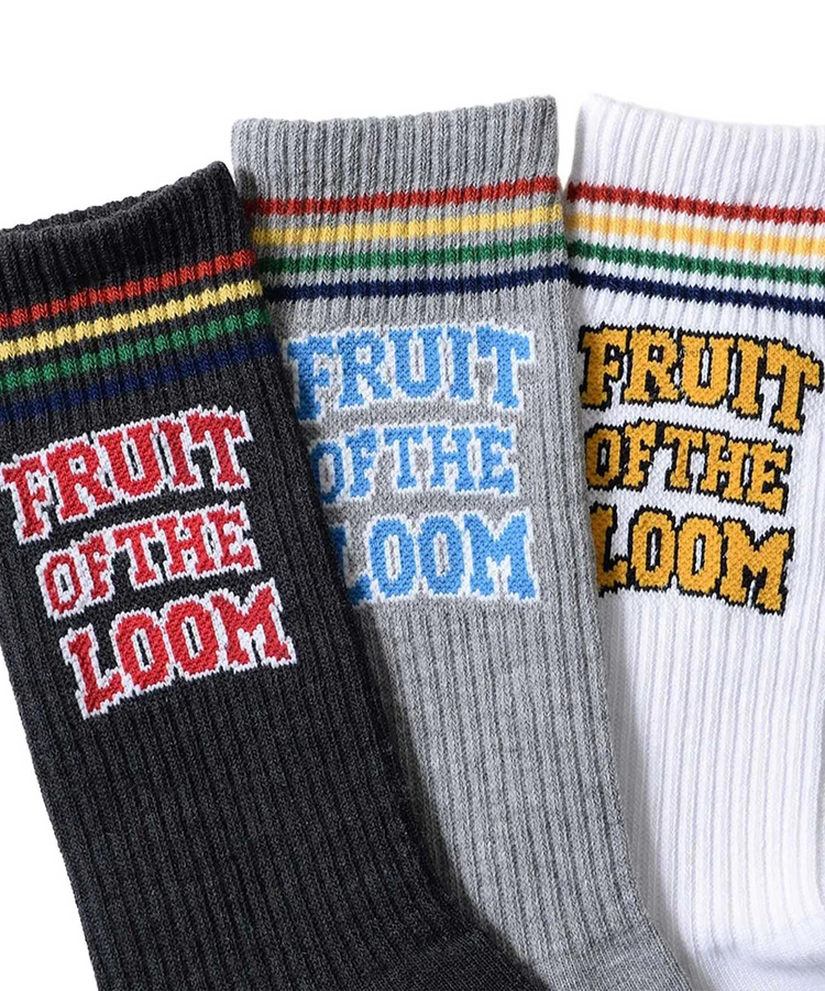 JACKROSE(ジャックローズ) |FRUIT OF THE LOOM/フルーツオブザルーム レインボーラインロゴ クルーソックス3P