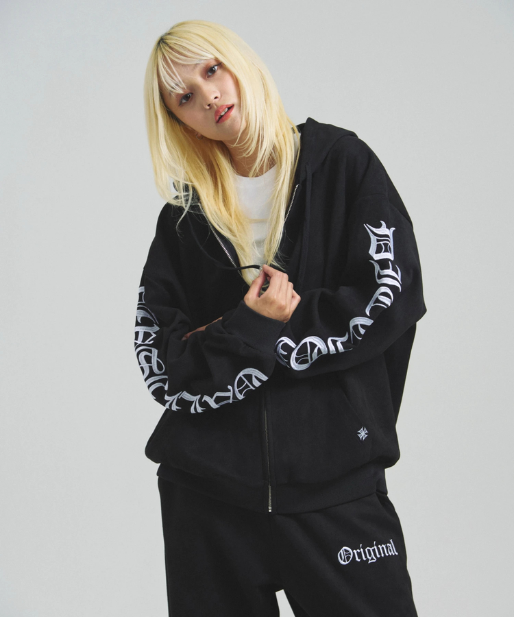 JACKROSE(ジャックローズ) |GA SUEDE OLD ENGLISH刺繍 ZIP-HOODIE(MENS)