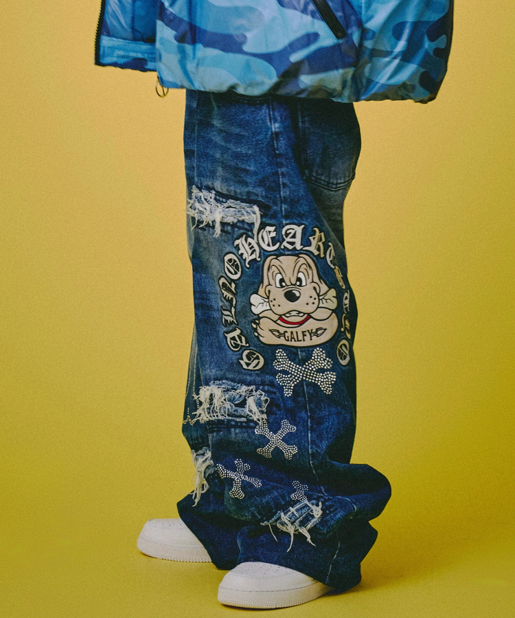 ガルフィーデニム GALFY/ガルフィー G ロゴぼろぼろバギーデニム(MENS)｜ファッション