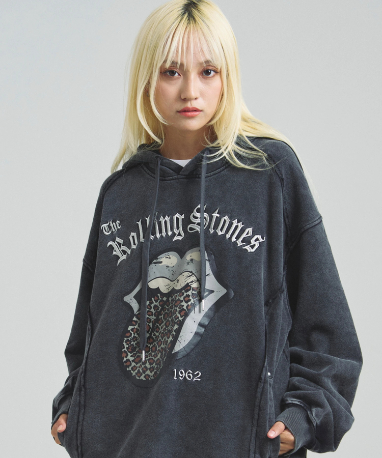 JACKROSE(ジャックローズ) |【The Rolling Stones×JACKROSE】 Lips&Tongue ヒョウ柄切替プルパーカー(MENS)