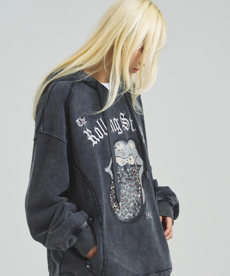 JACKROSE(ジャックローズ) |【The Rolling Stones×JACKROSE】 Lips&Tongue ヒョウ柄切替プルパーカー(MENS)