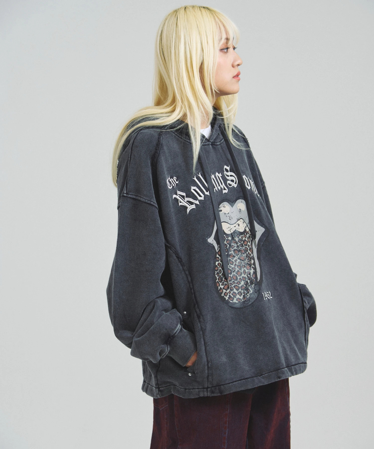 JACKROSE(ジャックローズ) |【The Rolling Stones×JACKROSE】 Lips&Tongue ヒョウ柄切替プルパーカー(MENS)