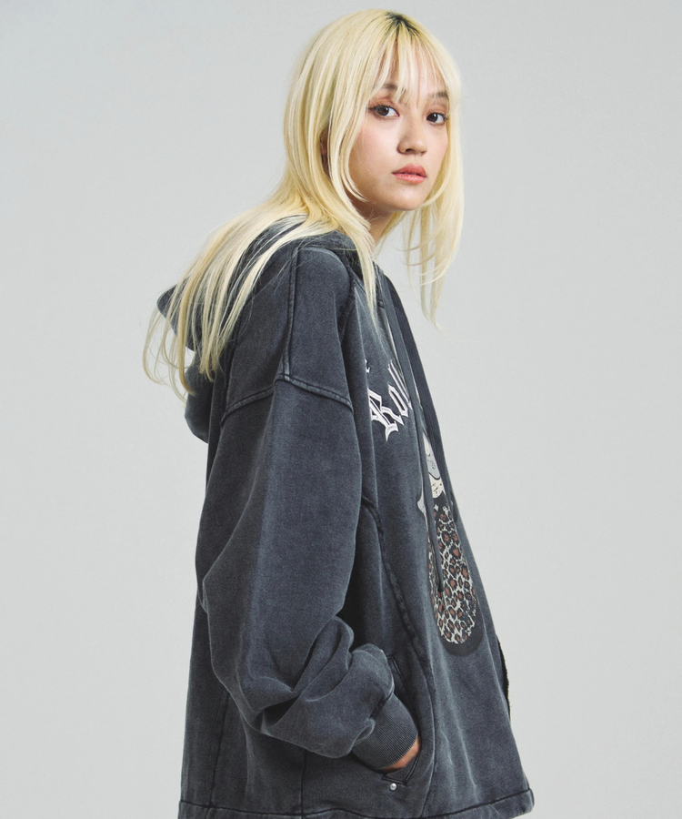 JACKROSE(ジャックローズ) |【The Rolling Stones×JACKROSE】 Lips&Tongue ヒョウ柄切替プルパーカー(MENS)