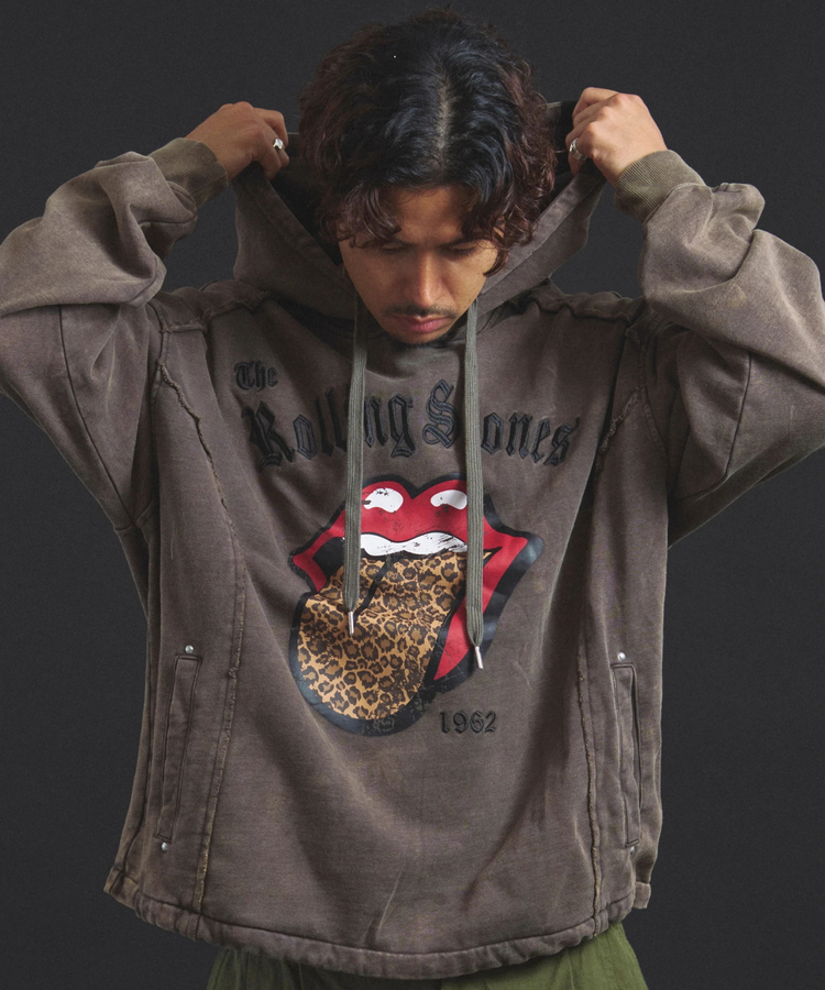 JACKROSE(ジャックローズ) |【The Rolling Stones×JACKROSE】 Lips&Tongue ヒョウ柄切替プルパーカー(MENS)