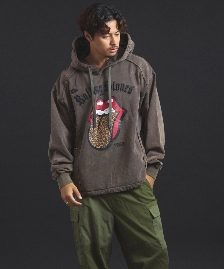 JACKROSE(ジャックローズ) |【The Rolling Stones×JACKROSE】 Lips&Tongue ヒョウ柄切替プルパーカー(MENS)