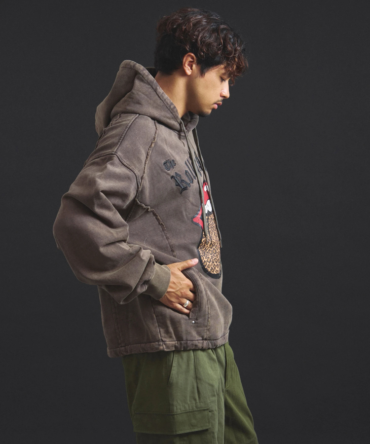 JACKROSE(ジャックローズ) |【The Rolling Stones×JACKROSE】 Lips&Tongue ヒョウ柄切替プルパーカー(MENS)