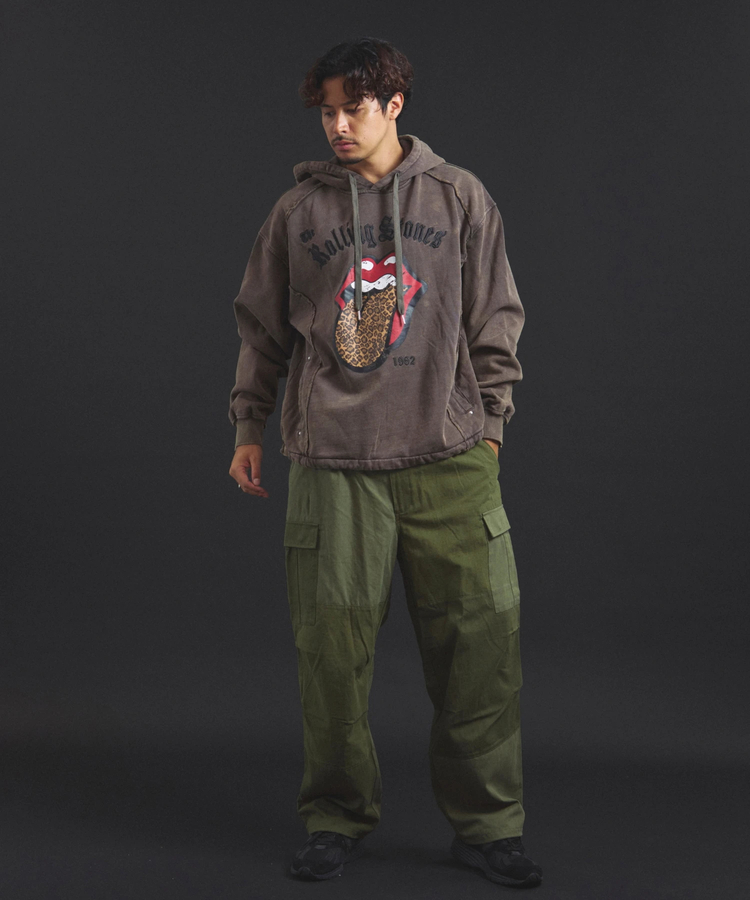 JACKROSE(ジャックローズ) |【The Rolling Stones×JACKROSE】 Lips&Tongue ヒョウ柄切替プルパーカー(MENS)