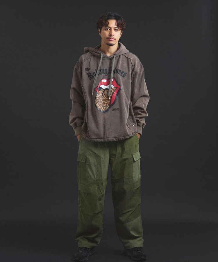 JACKROSE(ジャックローズ) |【The Rolling Stones×JACKROSE】 Lips&Tongue ヒョウ柄切替プルパーカー(MENS)
