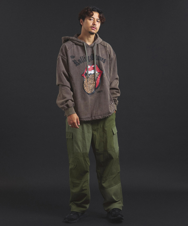 JACKROSE(ジャックローズ) |【The Rolling Stones×JACKROSE】 Lips&Tongue ヒョウ柄切替プルパーカー(MENS)
