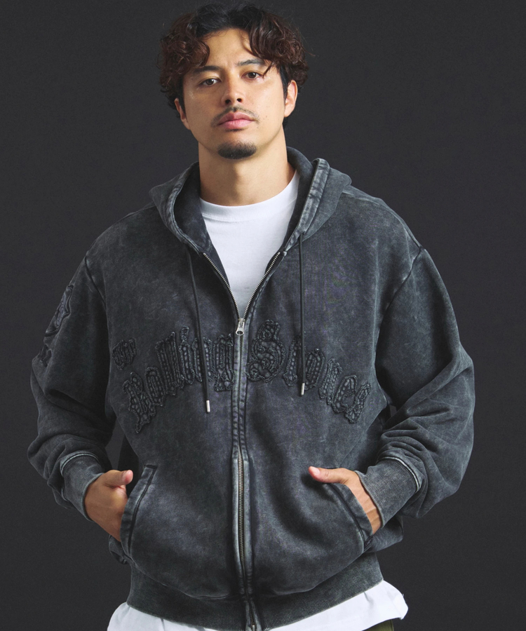 JACKROSE(ジャックローズ) |【The Rolling Stones×JACKROSE】 Lips&Tongue ラインストーンZIPパーカー(MENS)