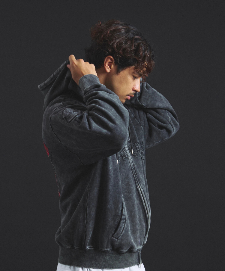 JACKROSE(ジャックローズ) |【The Rolling Stones×JACKROSE】 Lips&Tongue ラインストーンZIPパーカー(MENS)