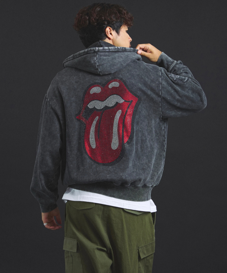 JACKROSE(ジャックローズ) |【The Rolling Stones×JACKROSE】 Lips&Tongue ラインストーンZIPパーカー(MENS)