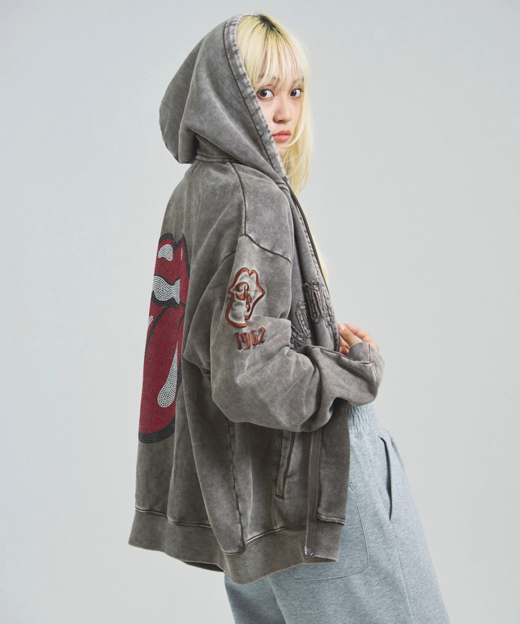 JACKROSE(ジャックローズ) |【The Rolling Stones×JACKROSE】 Lips&Tongue ラインストーンZIPパーカー(MENS)