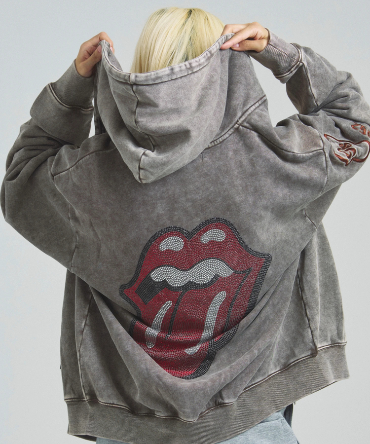 JACKROSE(ジャックローズ) |【The Rolling Stones×JACKROSE】 Lips&Tongue ラインストーンZIPパーカー(MENS)