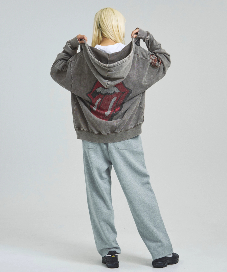 JACKROSE(ジャックローズ) |【The Rolling Stones×JACKROSE】 Lips&Tongue ラインストーンZIPパーカー(MENS)