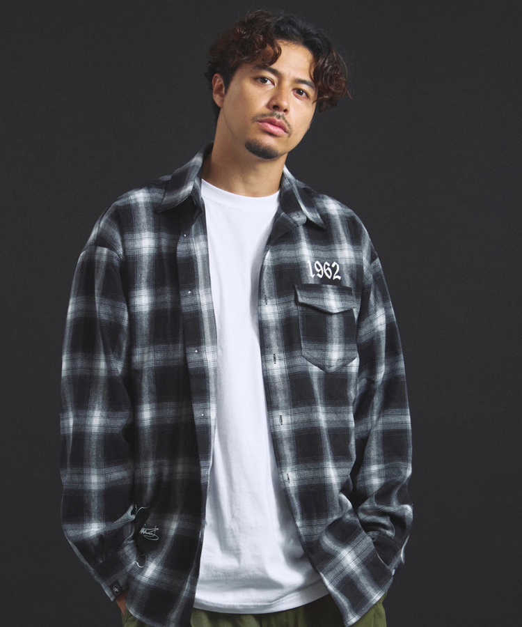 JACKROSE(ジャックローズ) |【The Rolling Stones×JACKROSE】 Lips&Tongue スタッズオンブレチェックシャツ(MENS)