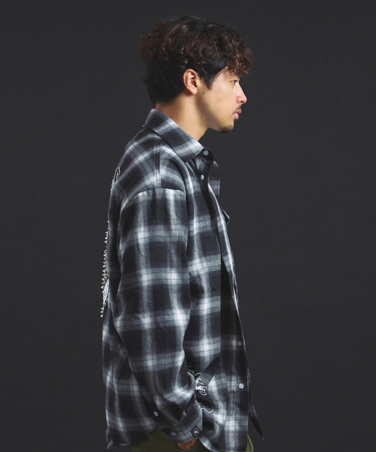 JACKROSE(ジャックローズ) |【The Rolling Stones×JACKROSE】 Lips&Tongue スタッズオンブレチェックシャツ(MENS)