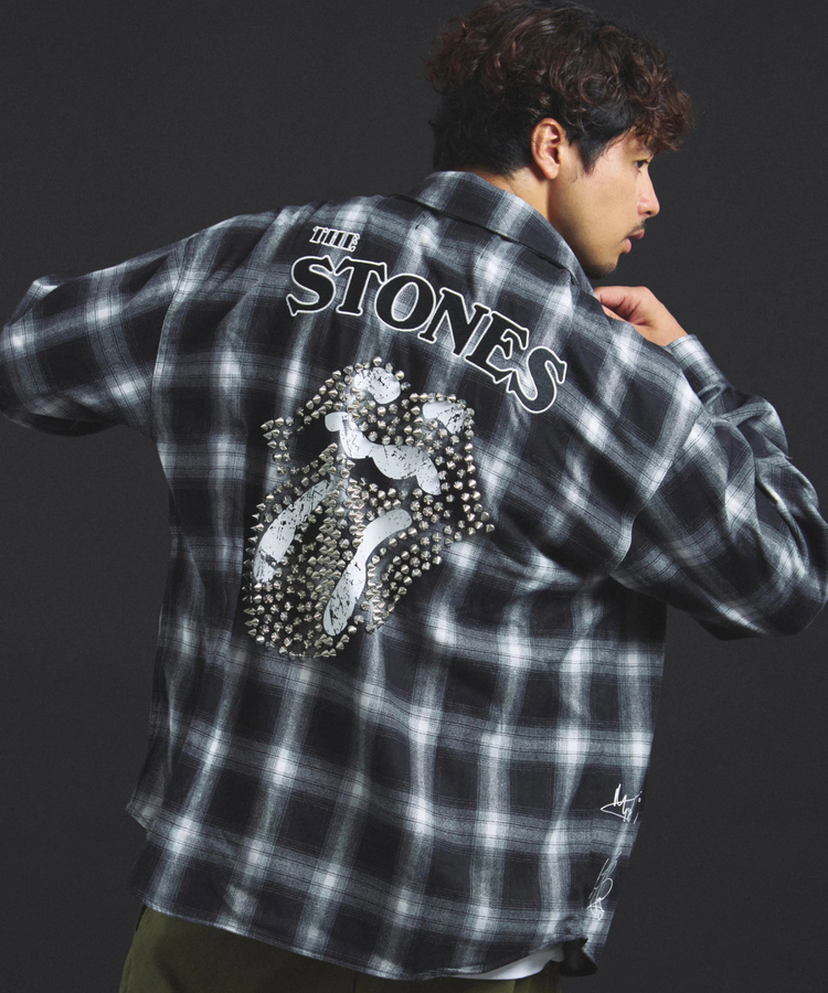 JACKROSE(ジャックローズ) |【The Rolling Stones×JACKROSE】 Lips&Tongue スタッズオンブレチェックシャツ(MENS)