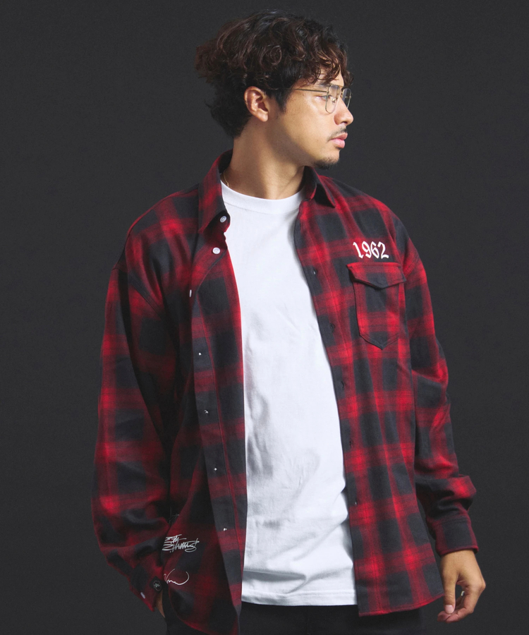 JACKROSE(ジャックローズ) |【The Rolling Stones×JACKROSE】 Lips&Tongue スタッズオンブレチェックシャツ(MENS)