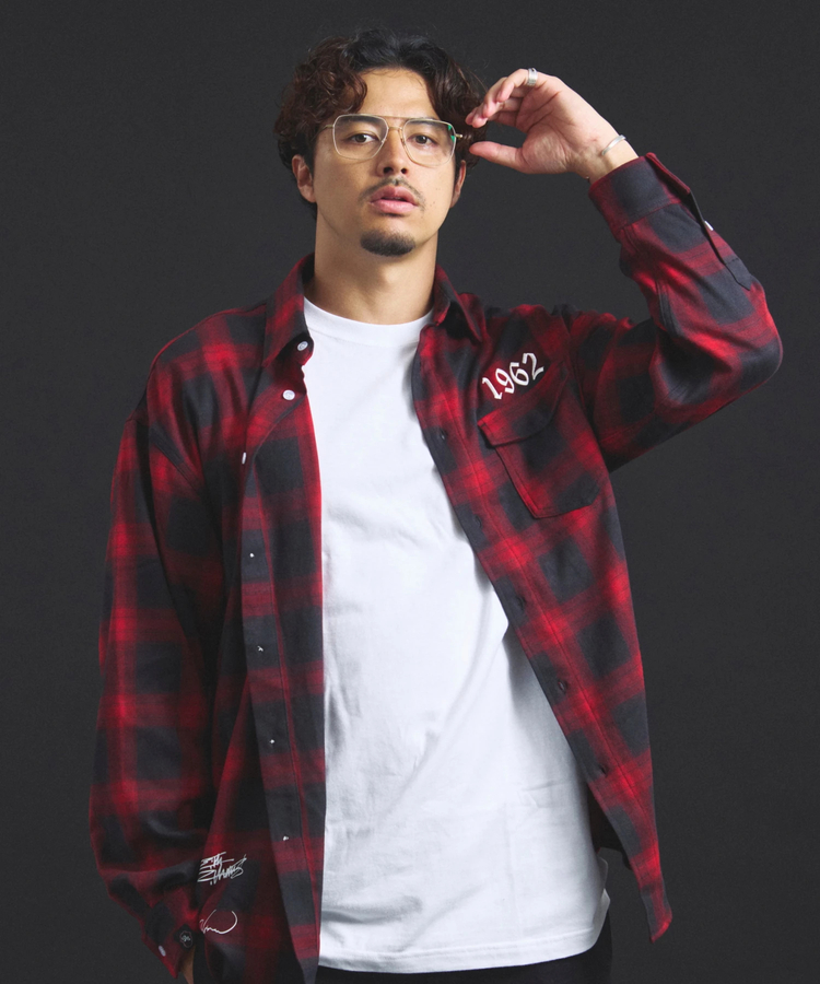 JACKROSE(ジャックローズ) |【The Rolling Stones×JACKROSE】 Lips&Tongue スタッズオンブレチェックシャツ(MENS)