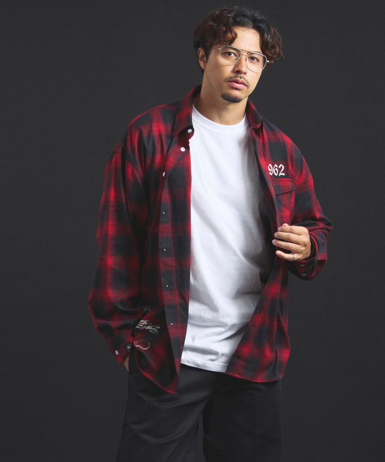 JACKROSE(ジャックローズ) |【The Rolling Stones×JACKROSE】 Lips&Tongue スタッズオンブレチェックシャツ(MENS)