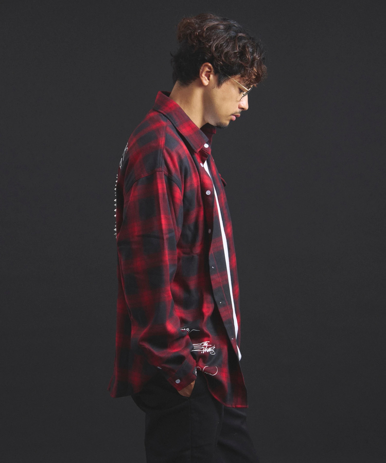 JACKROSE(ジャックローズ) |【The Rolling Stones×JACKROSE】 Lips&Tongue スタッズオンブレチェックシャツ(MENS)