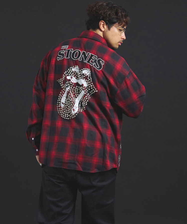 JACKROSE(ジャックローズ) |【The Rolling Stones×JACKROSE】 Lips&Tongue スタッズオンブレチェックシャツ(MENS)