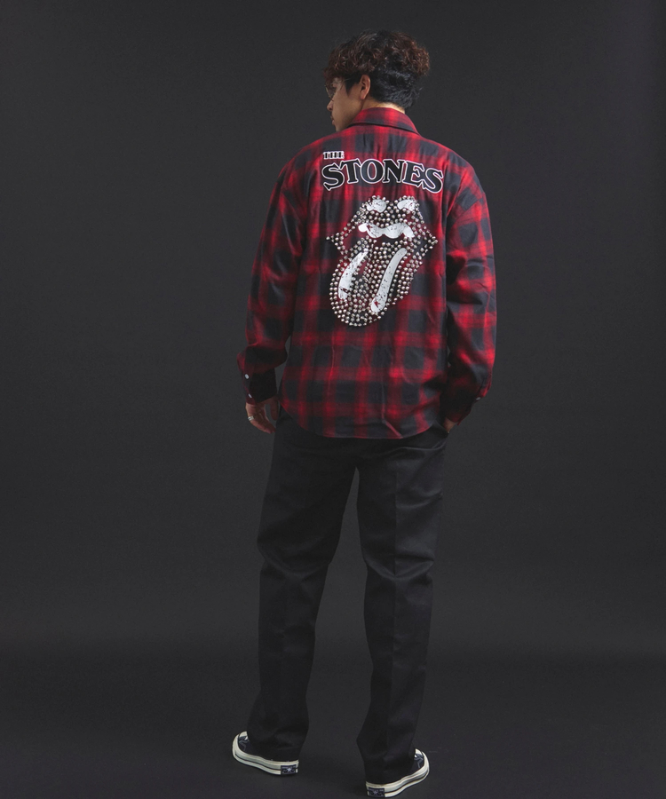 JACKROSE(ジャックローズ) |【The Rolling Stones×JACKROSE】 Lips&Tongue スタッズオンブレチェックシャツ(MENS)
