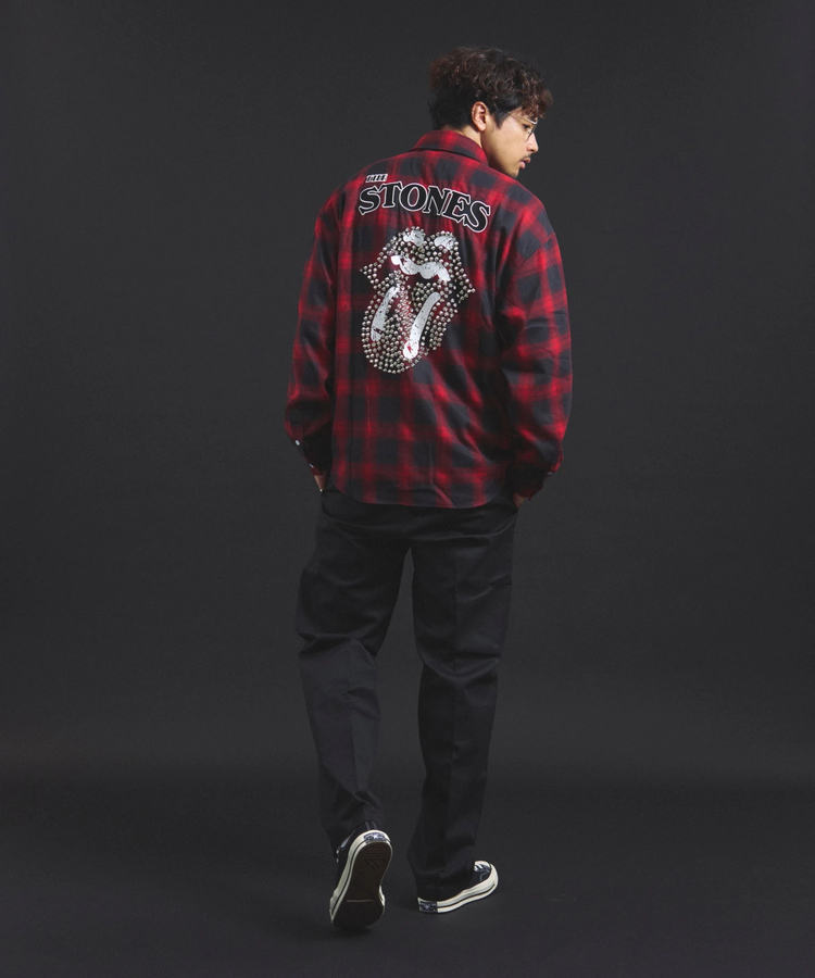 JACKROSE(ジャックローズ) |【The Rolling Stones×JACKROSE】 Lips&Tongue スタッズオンブレチェックシャツ(MENS)