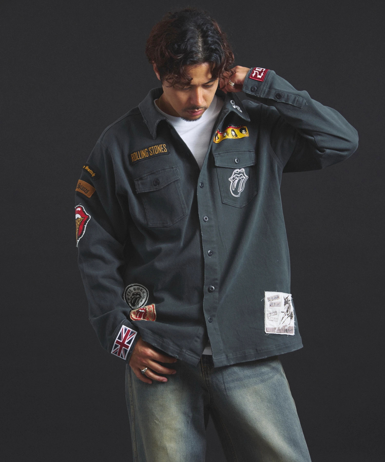 JACKROSE(ジャックローズ) |【The Rolling Stones×JACKROSE】 Lips&Tongue カットオフワッペンシャツJKT(MENS)