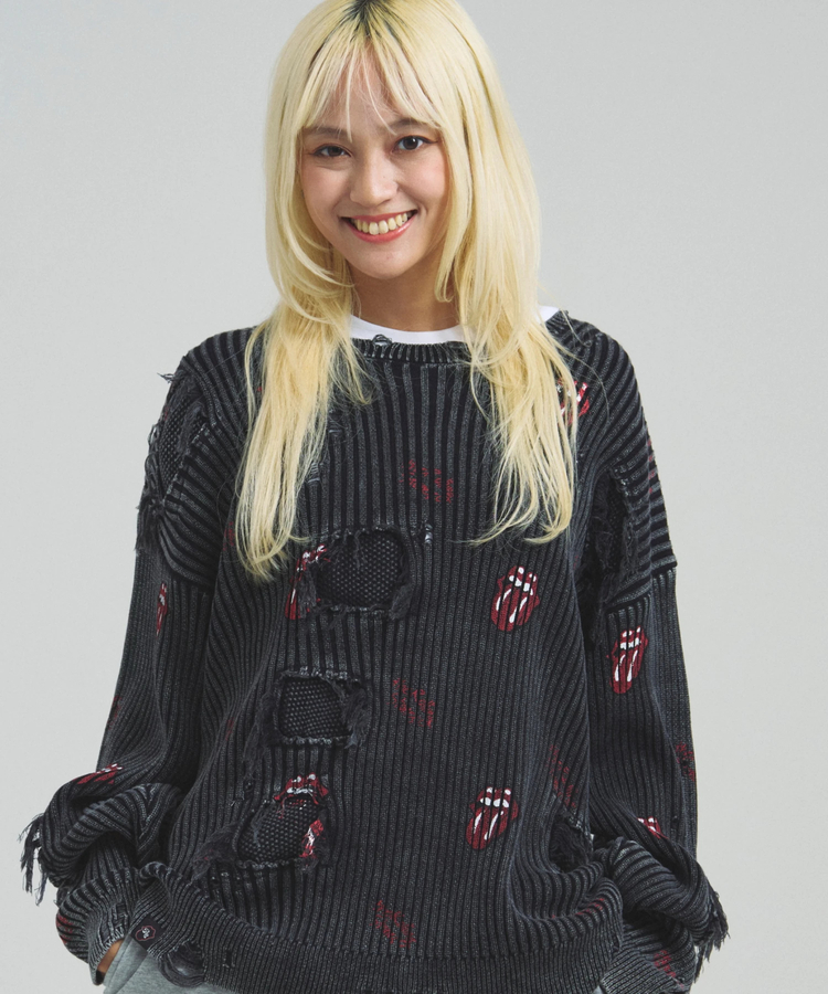 JACKROSE(ジャックローズ) |【The Rolling Stones×JACKROSE】 Lips&Tongue ダメージグランジニット(MENS)