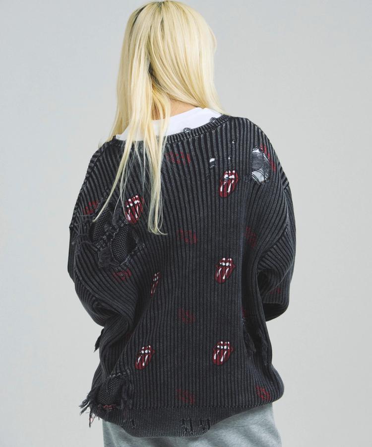 JACKROSE(ジャックローズ) |【The Rolling Stones×JACKROSE】 Lips&Tongue ダメージグランジニット(MENS)