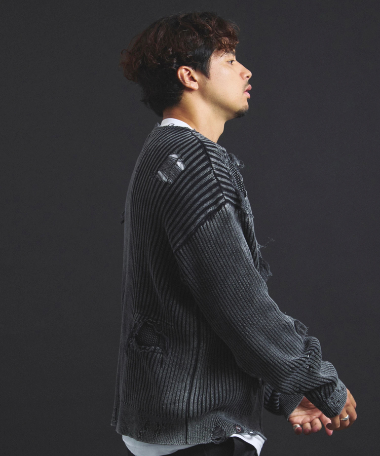 JACKROSE(ジャックローズ) |【The Rolling Stones×JACKROSE】 Lips&Tongue ダメージグランジニット(MENS)