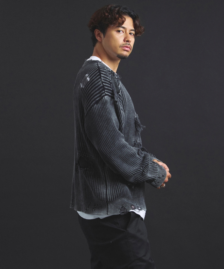 JACKROSE(ジャックローズ) |【The Rolling Stones×JACKROSE】 Lips&Tongue ダメージグランジニット(MENS)