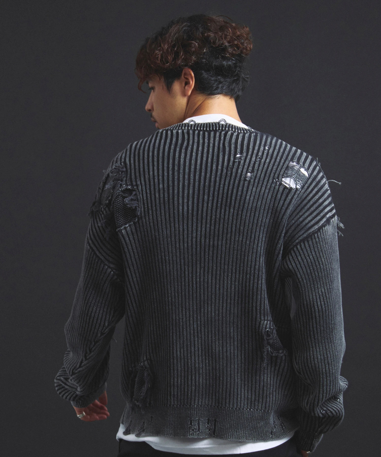 JACKROSE(ジャックローズ) |【The Rolling Stones×JACKROSE】 Lips&Tongue ダメージグランジニット(MENS)