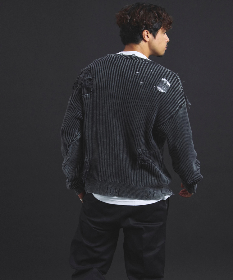 JACKROSE(ジャックローズ) |【The Rolling Stones×JACKROSE】 Lips&Tongue ダメージグランジニット(MENS)