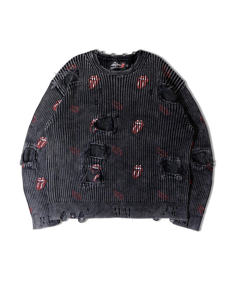 JACKROSE(ジャックローズ) |【The Rolling Stones×JACKROSE】 Lips&Tongue ダメージグランジニット(MENS)