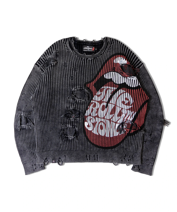 JACKROSE(ジャックローズ) |【The Rolling Stones×JACKROSE】 Lips&Tongue ダメージグランジニット(MENS)