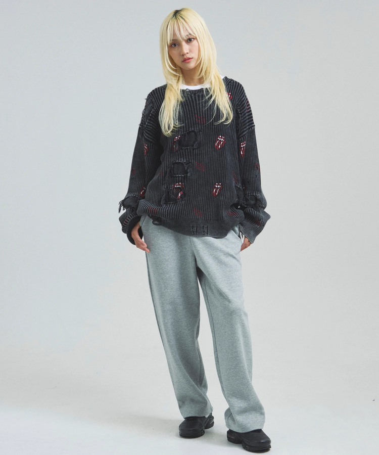 JACKROSE(ジャックローズ) |【The Rolling Stones×JACKROSE】 Lips&Tongue ダメージグランジニット(MENS)