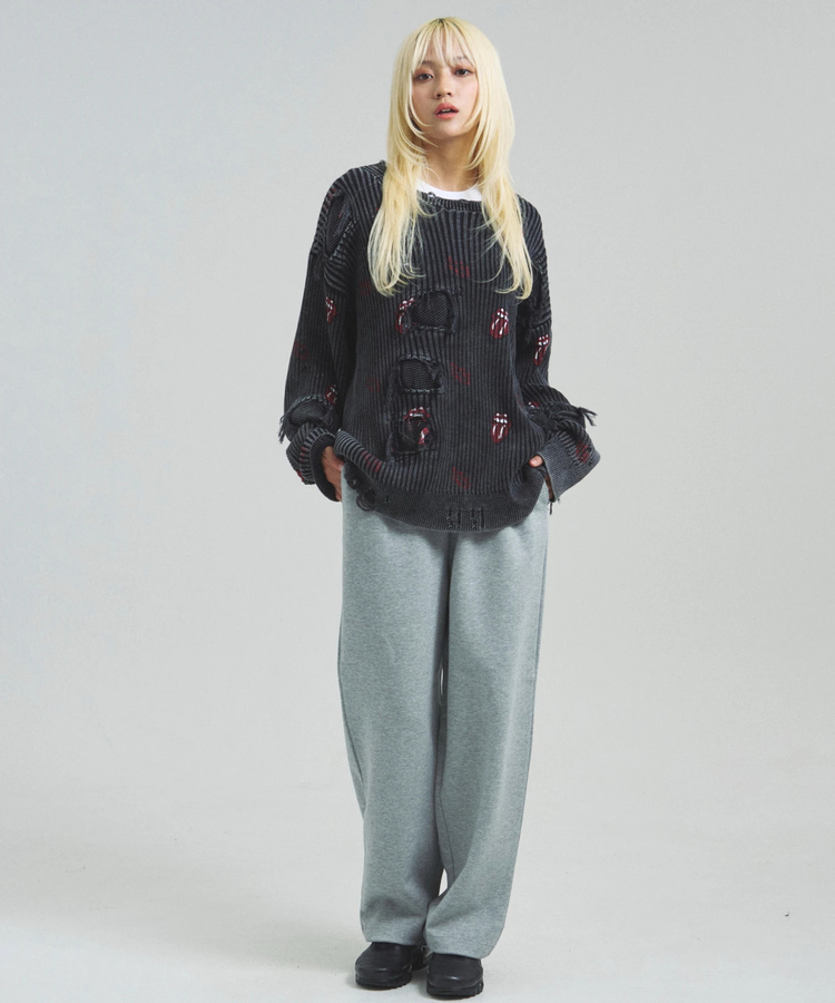 JACKROSE(ジャックローズ) |【The Rolling Stones×JACKROSE】 Lips&Tongue ダメージグランジニット(MENS)