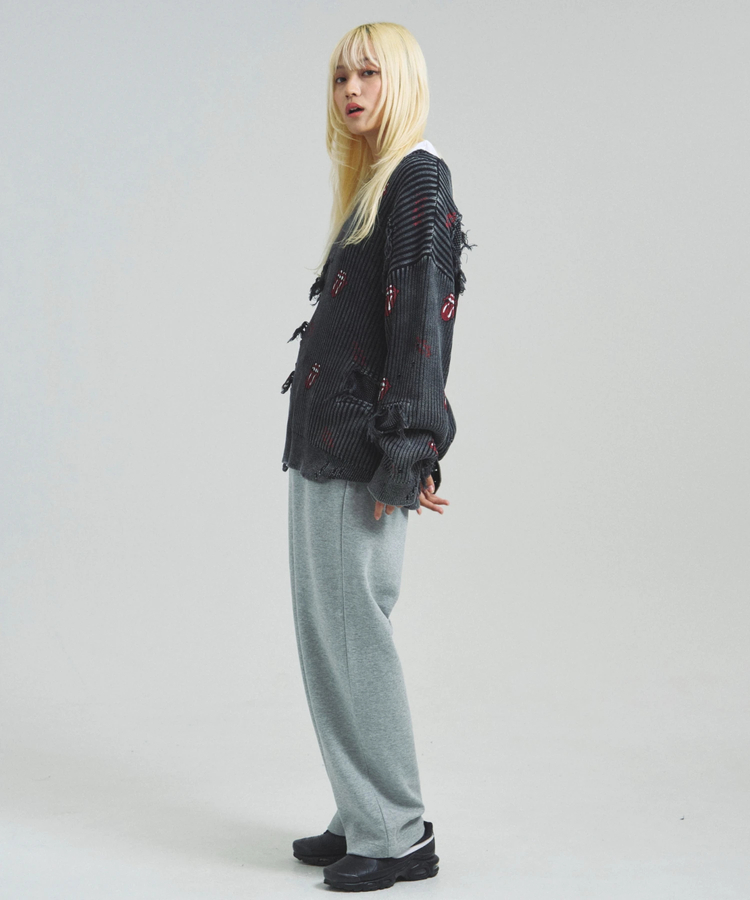 JACKROSE(ジャックローズ) |【The Rolling Stones×JACKROSE】 Lips&Tongue ダメージグランジニット(MENS)