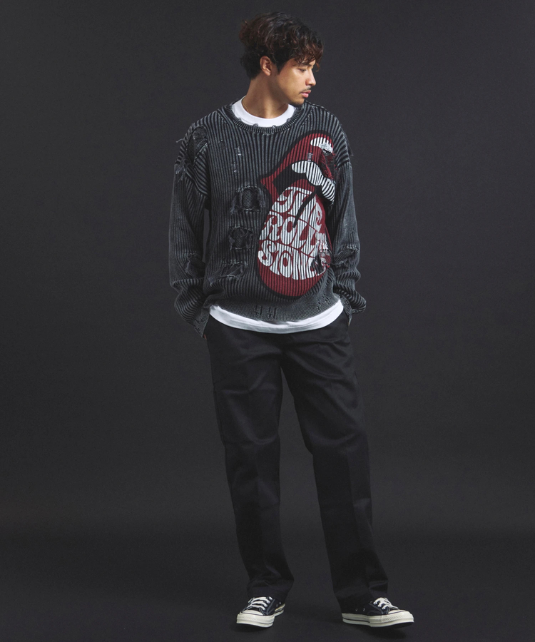 JACKROSE(ジャックローズ) |【The Rolling Stones×JACKROSE】 Lips&Tongue ダメージグランジニット(MENS)