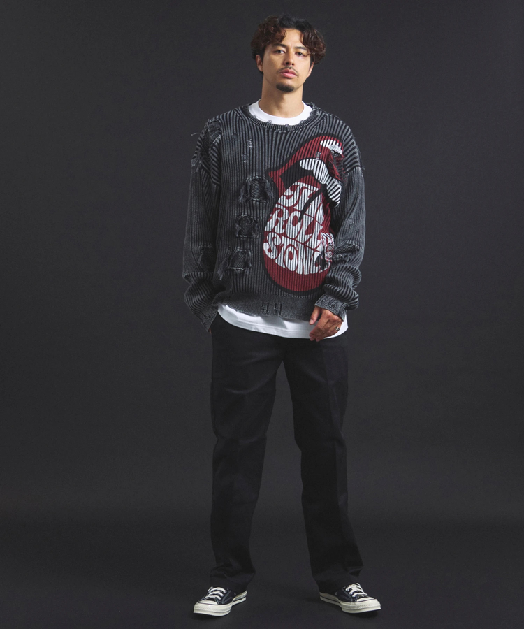 JACKROSE(ジャックローズ) |【The Rolling Stones×JACKROSE】 Lips&Tongue ダメージグランジニット(MENS)