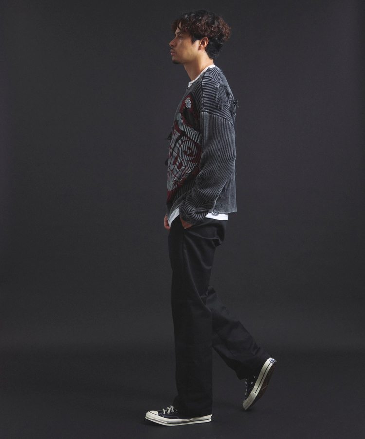 JACKROSE(ジャックローズ) |【The Rolling Stones×JACKROSE】 Lips&Tongue ダメージグランジニット(MENS)