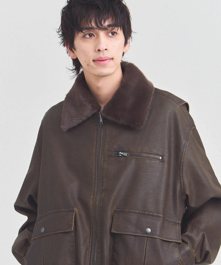 JACKROSE(ジャックローズ) |JE-ビンテージPU 衿ファー脱着フライトブルゾン(MENS)