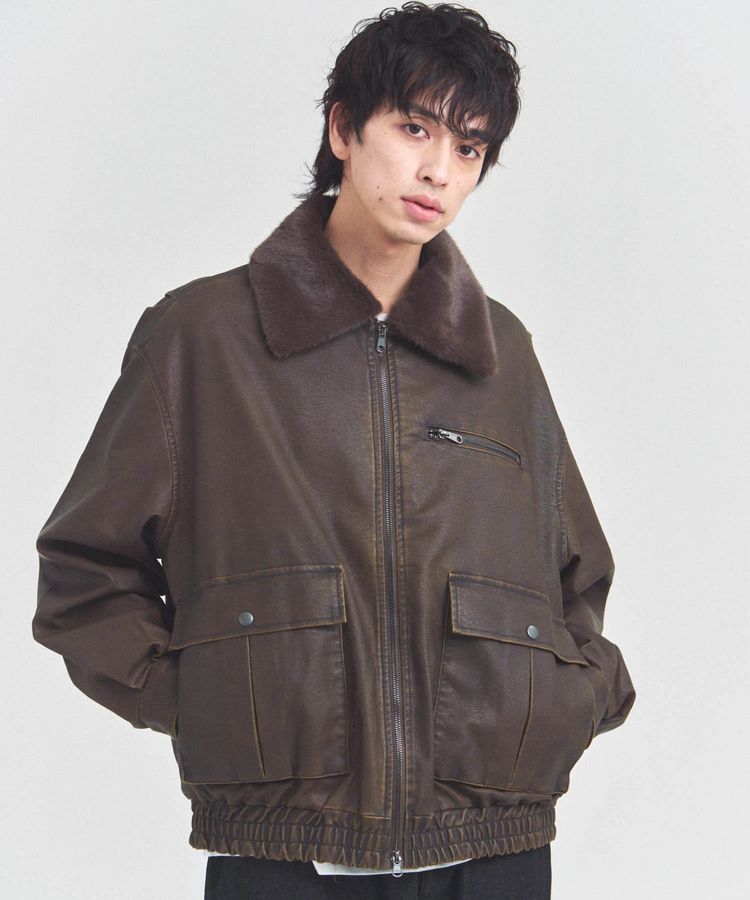 JACKROSE(ジャックローズ) |JE-ビンテージPU 衿ファー脱着フライトブルゾン(MENS)