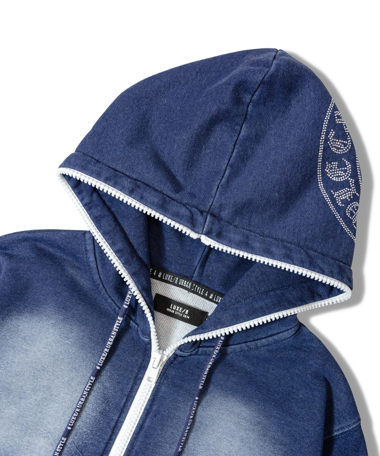 JACKROSE(ジャックローズ) |LUXE/R /ラグジュ 46231-ラインストーン・カットデニム・ZIPパーカー(MENS)