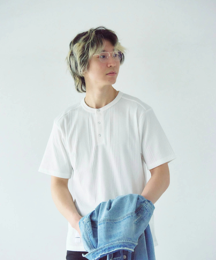 JACKROSE(ジャックローズ) |JE-ランダムテレコ ヘンリーネック SSTEE(MENS)